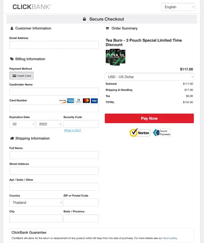 Tea Burn buy page
